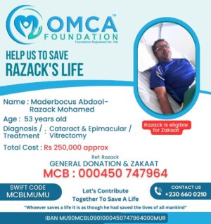 help save razack’s life – urgent eye treatment & surgery support
