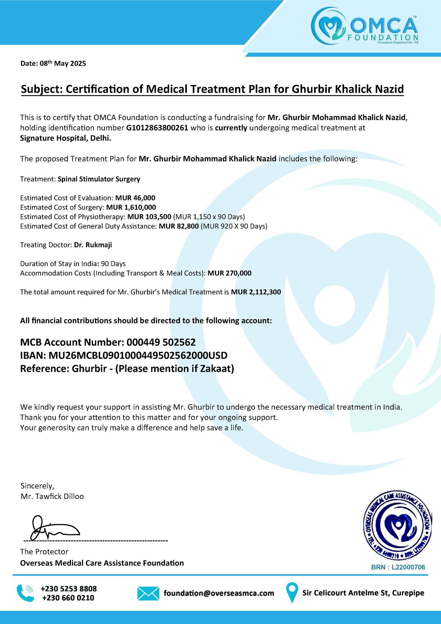 help save nazid’s life – urgent spinal stimulator surgery