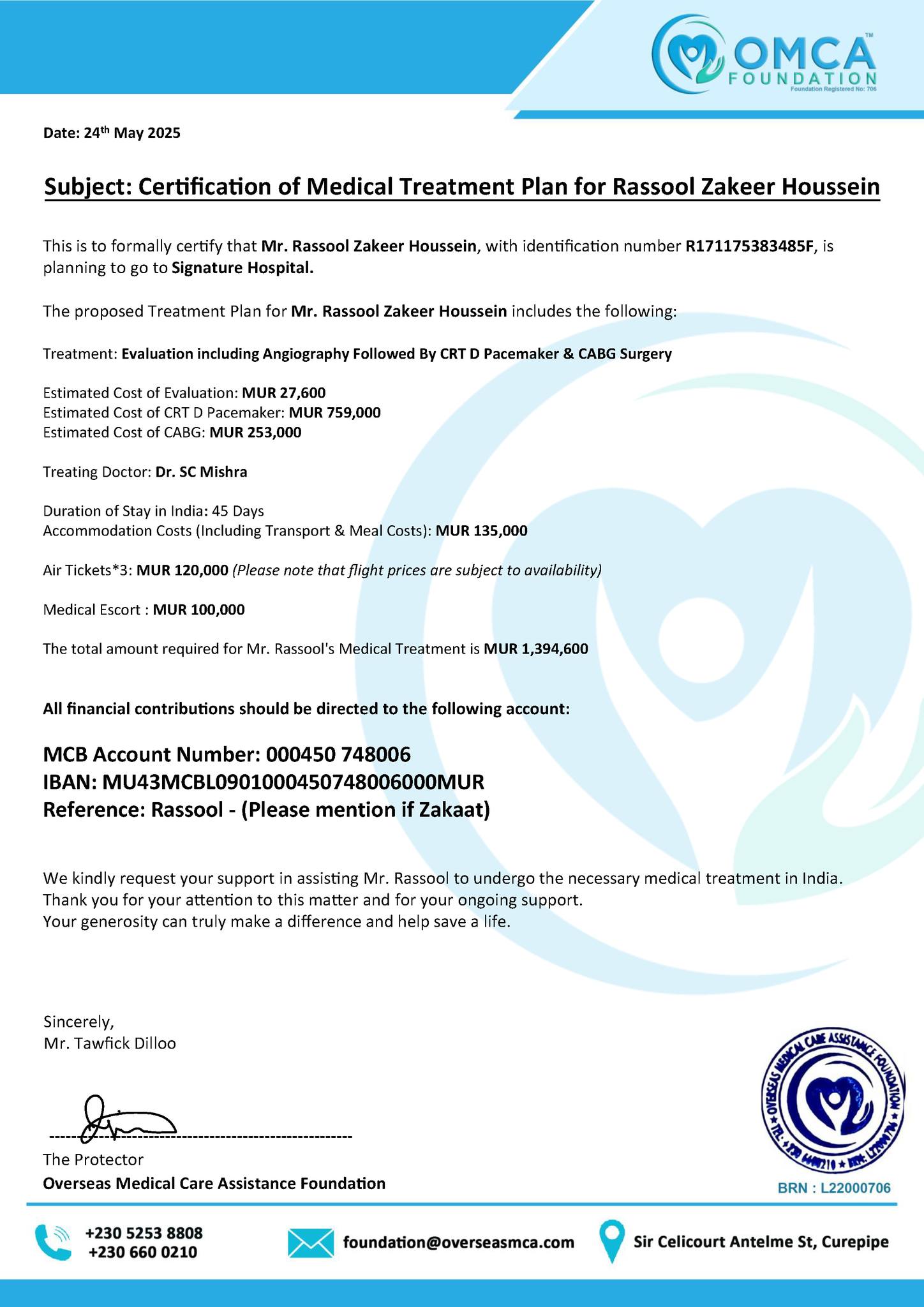 help save zakeer’s life – urgent heart surgery & crt d pacemaker treatment