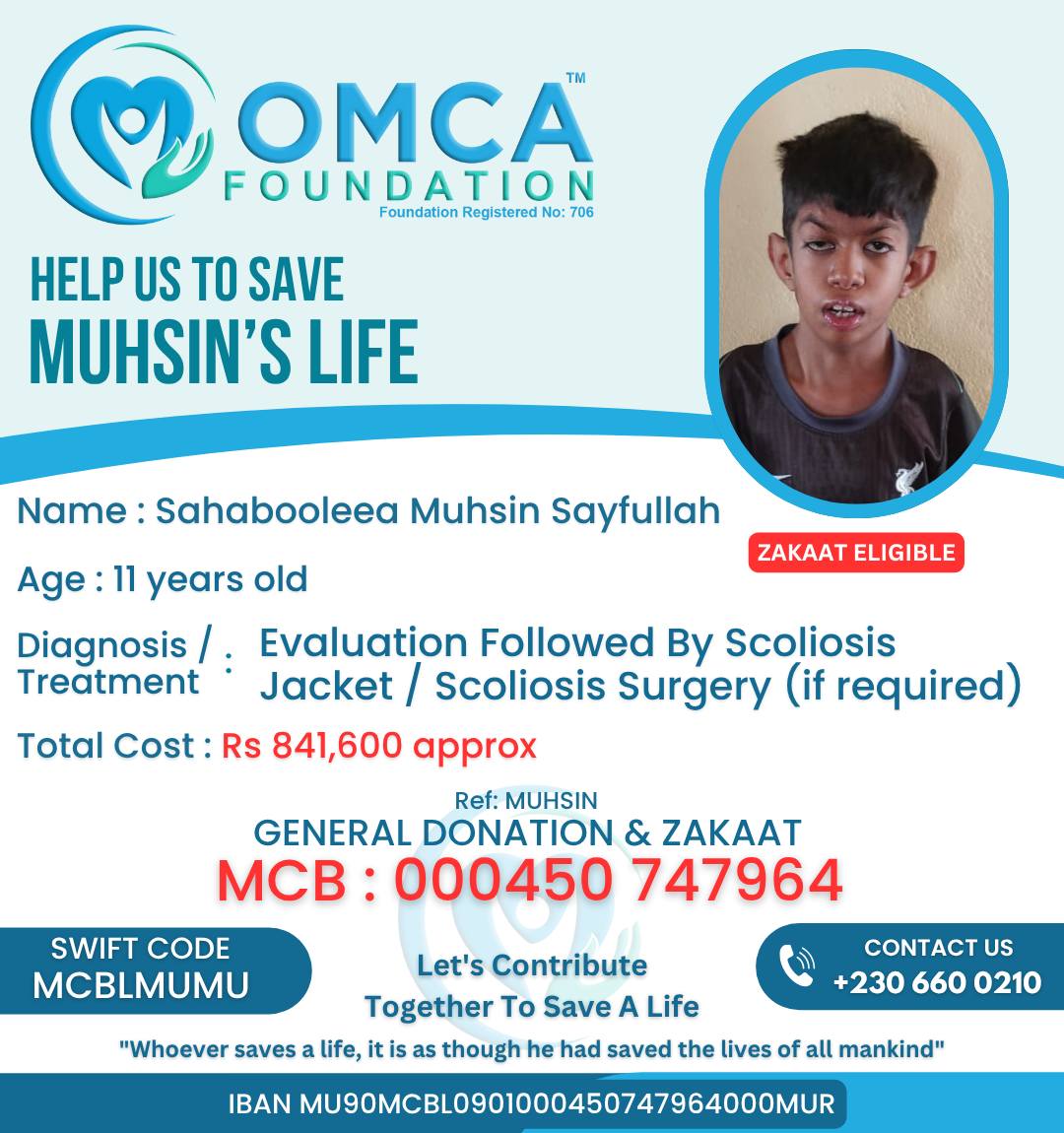 help save muhsin’s life – urgent scoliosis treatment & surgery