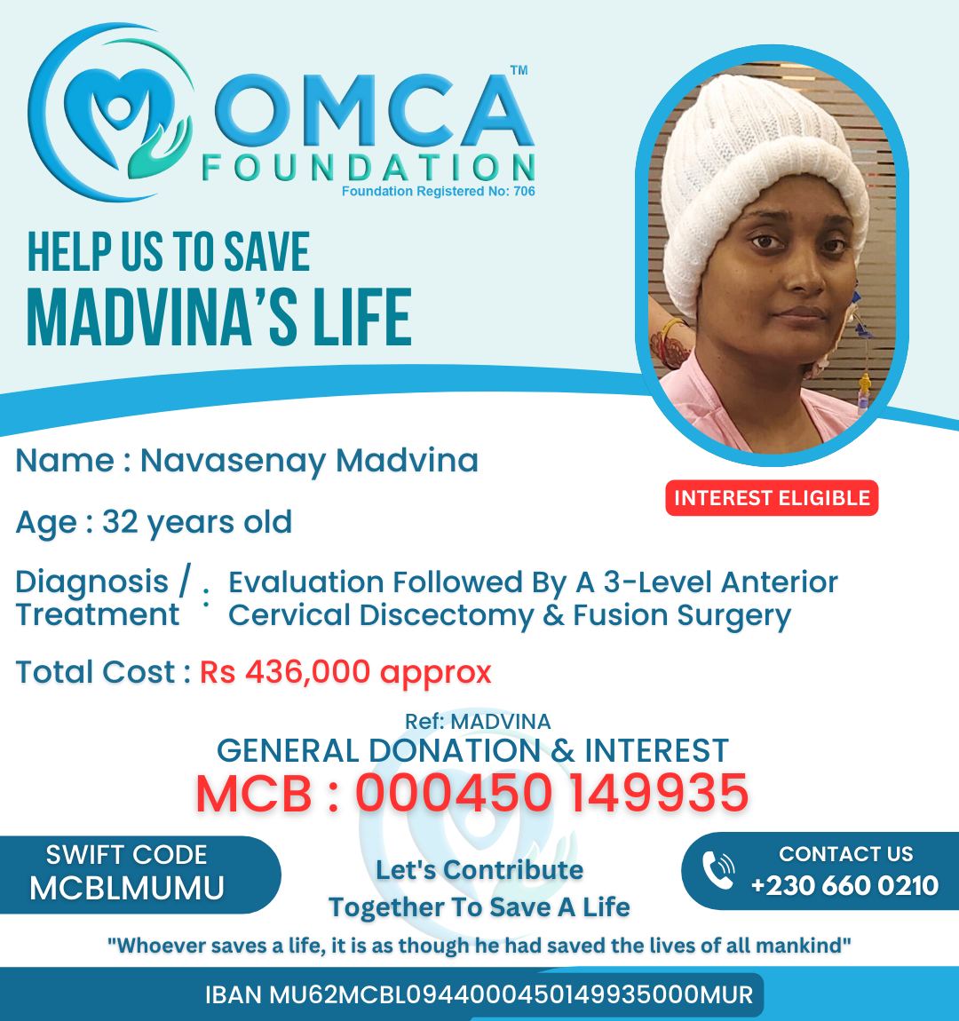 help save madvina’s life – urgent cervical spine surgery fundraiser