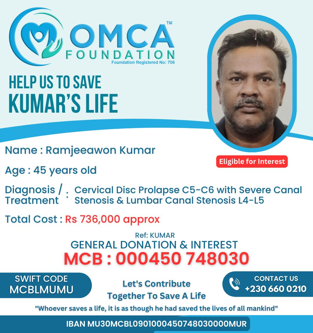help save kumar’s life – urgent spine surgery needed