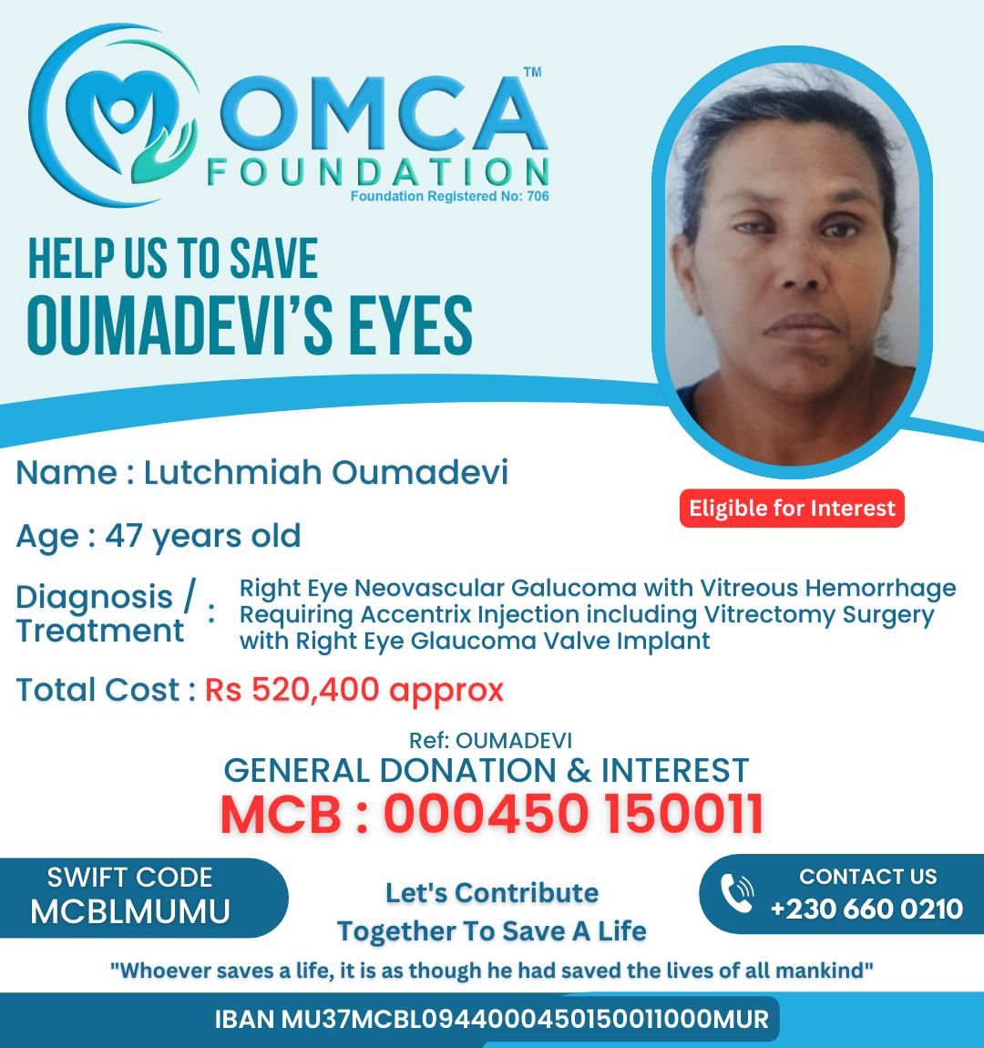 help save oumadevi’s eyes – urgent eye surgery needed