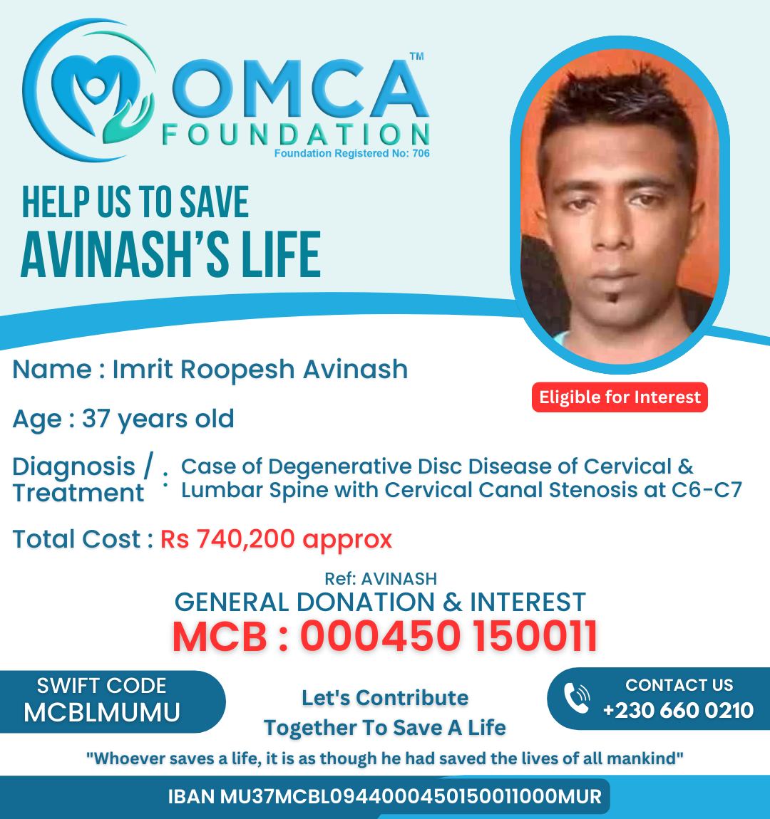 help save avinash’s life – urgent spine surgery needed