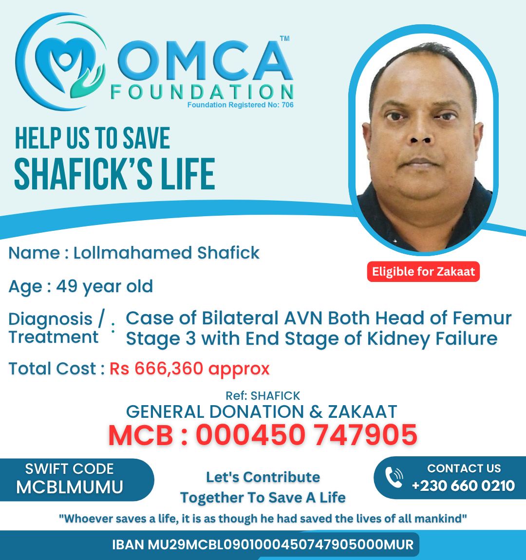help save shafick’s life – kidney failure & hip replacement treatment support