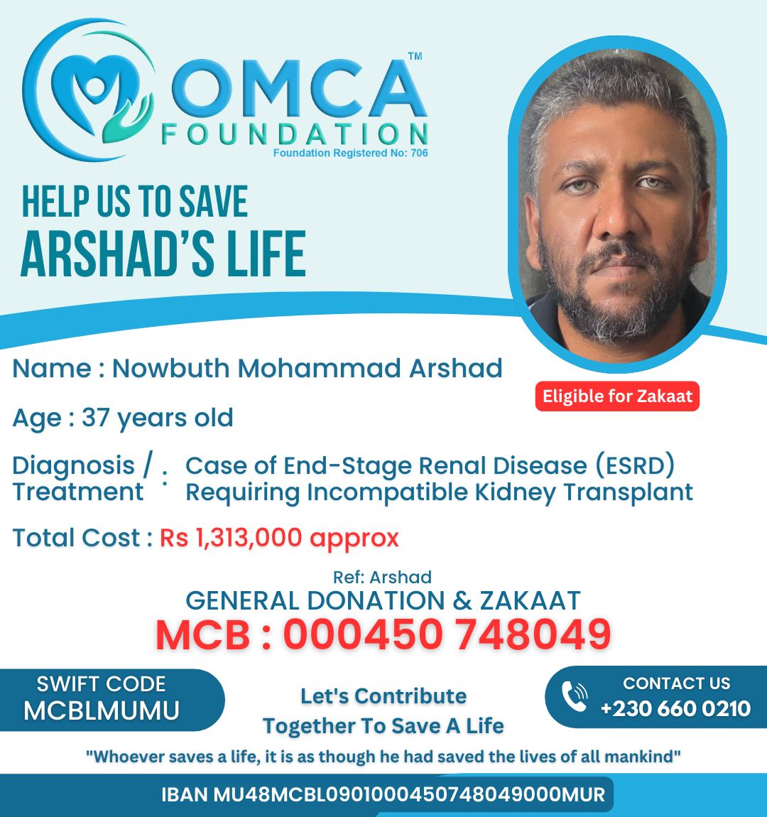 help save arshad’s life – urgent kidney transplant support