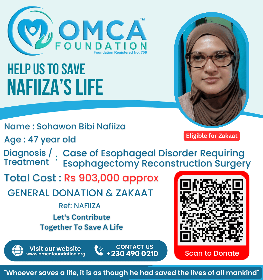help save nafiiza’s life – esophageal reconstruction surgery support