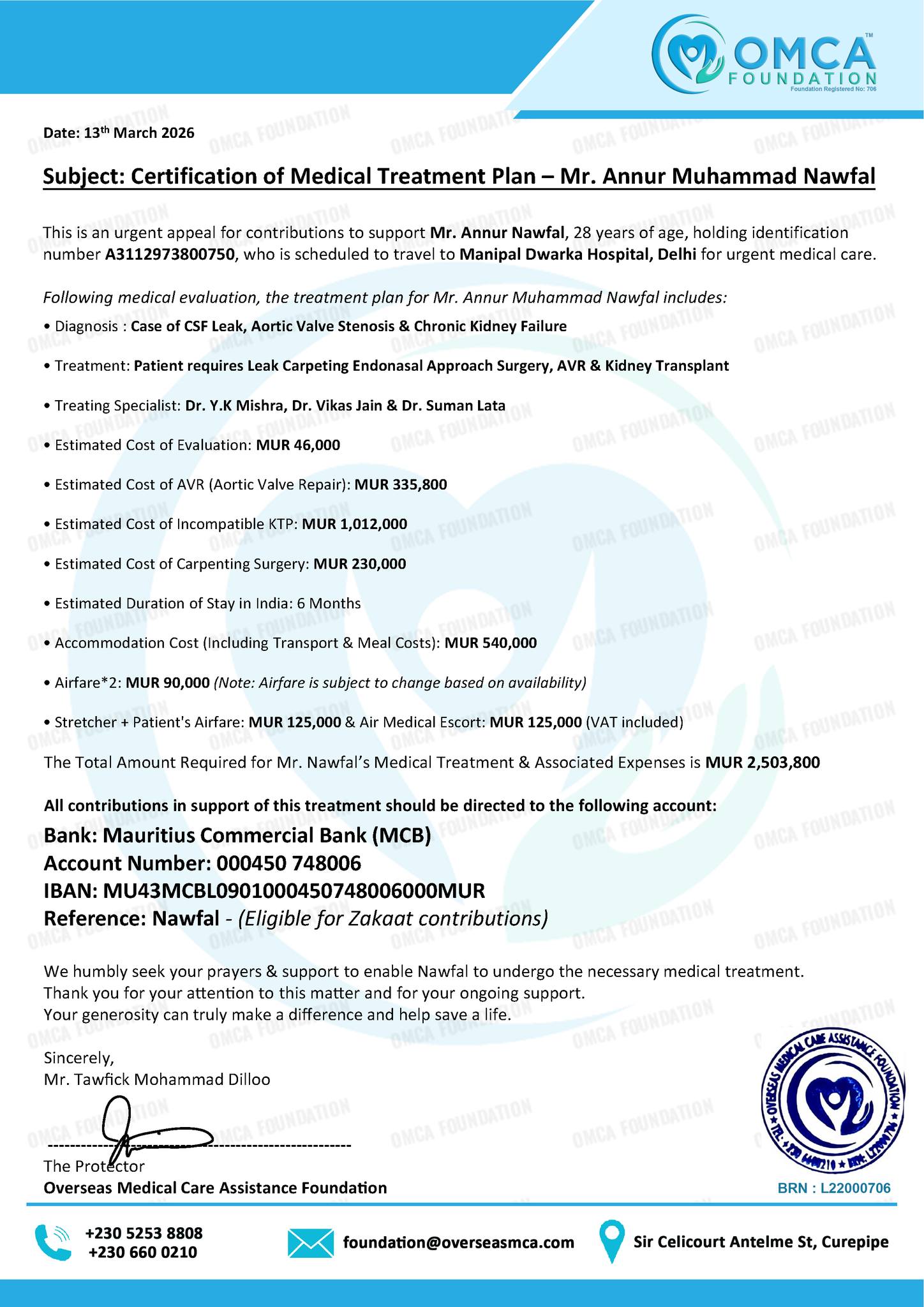 help save nawfal’s life – urgent multi organ treatment support