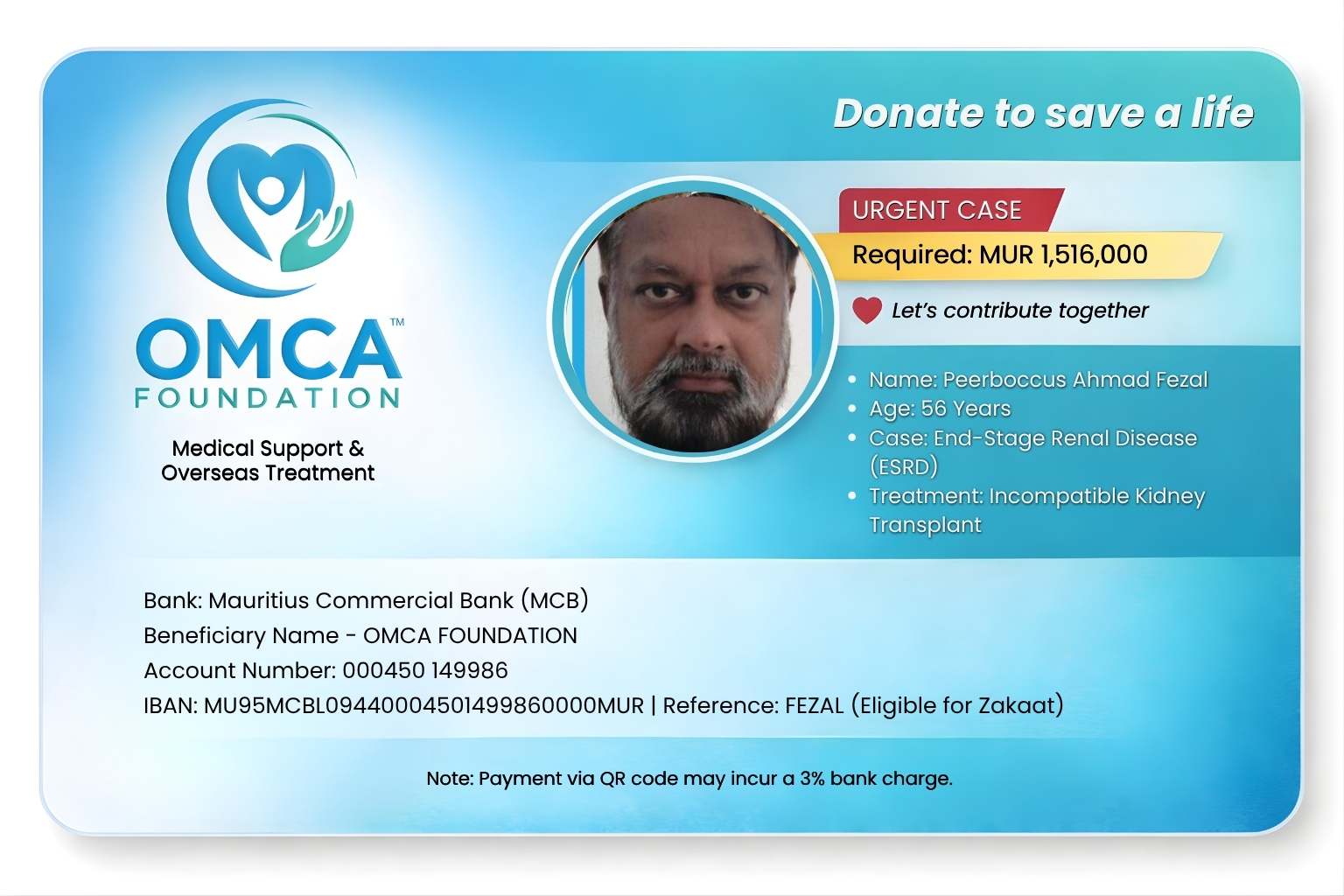 help save fezal’s life – urgent kidney transplant donation support