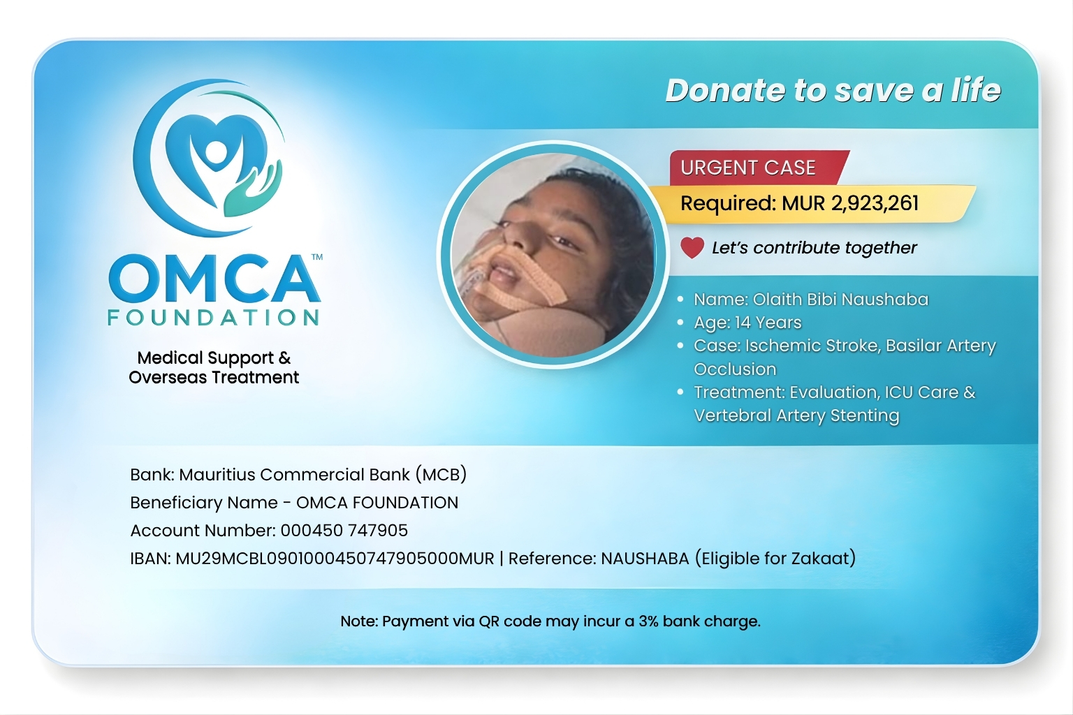 help save naushaba’s life – urgent critical care & stroke treatment support
