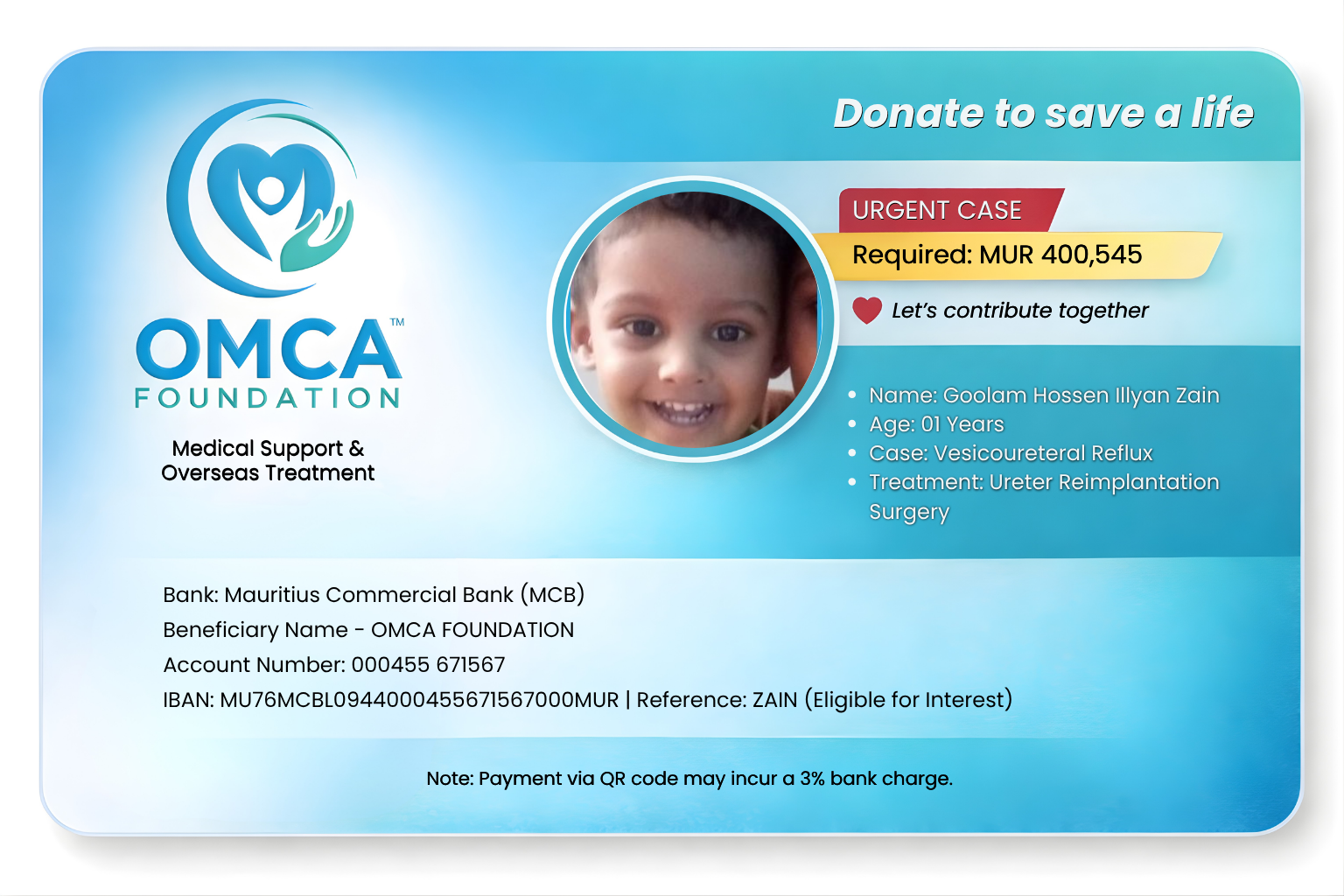 help save zain’s life – urgent child surgery support