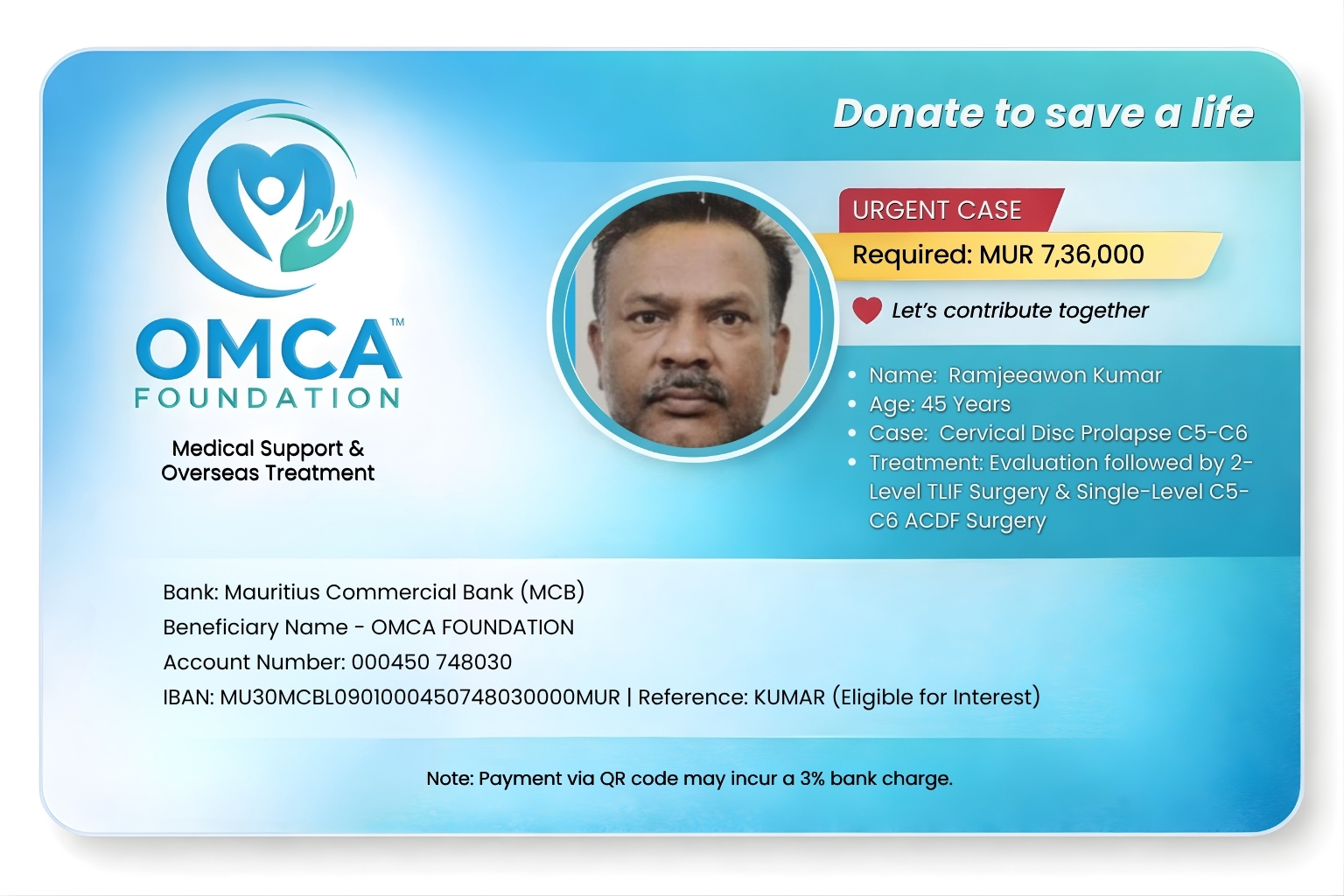 help save kumar’s life – urgent spine surgery needed