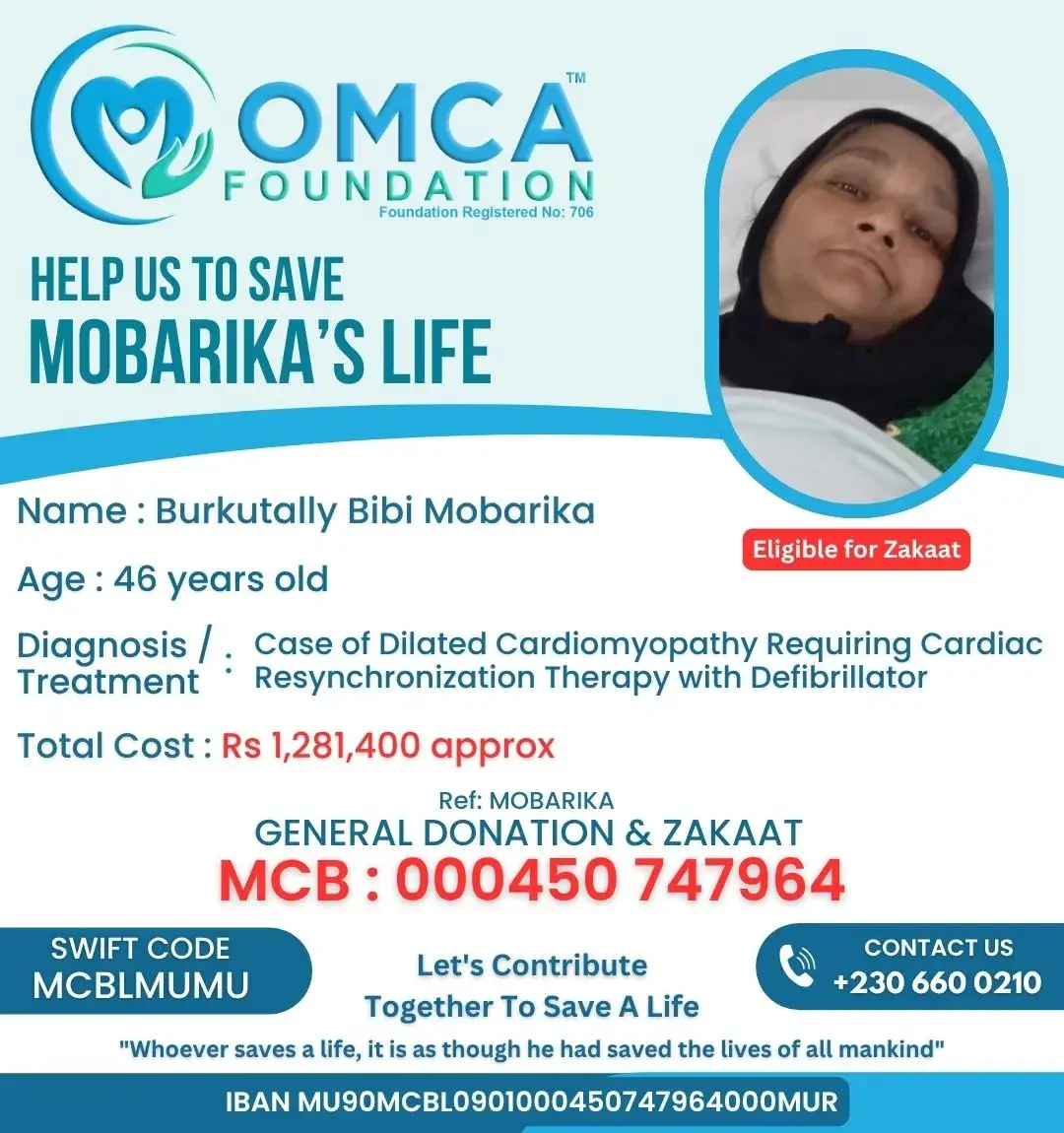 Help Save Mobarika’s Life – CRT-D Heart Treatment Support