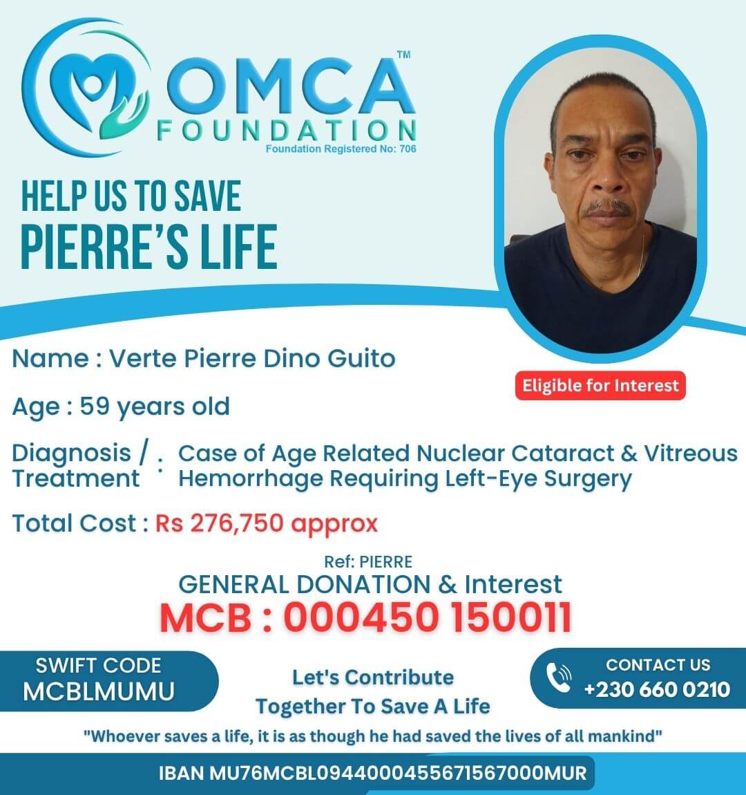 Help Save Pierre’s Vision – Urgent Eye Surgery Support