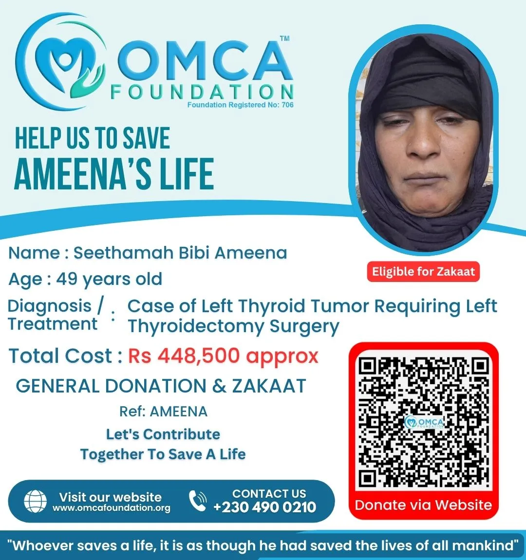 Help Save Ameena’s Life – Urgent Thyroid Tumour Treatment Support