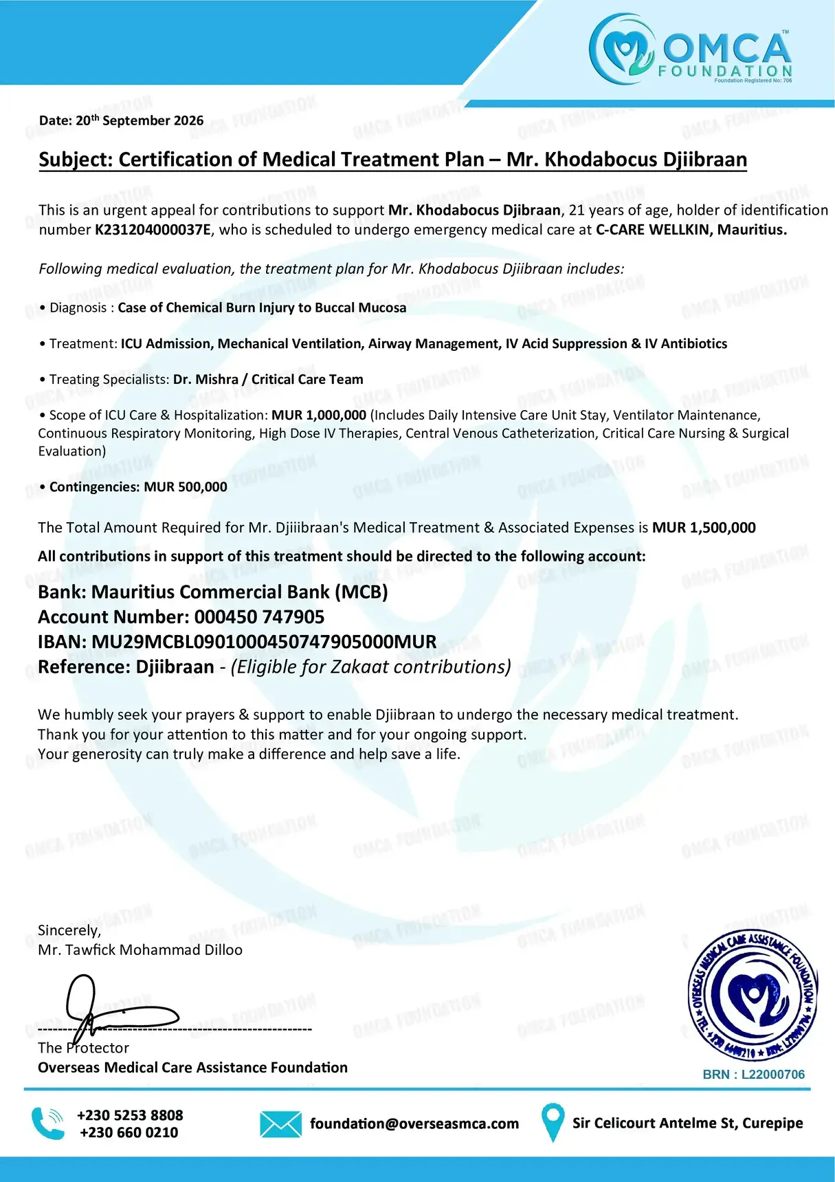 Help Save Mr. Khodabocus Djibraan’s Life – Urgent ICU Treatment Support - Image 2