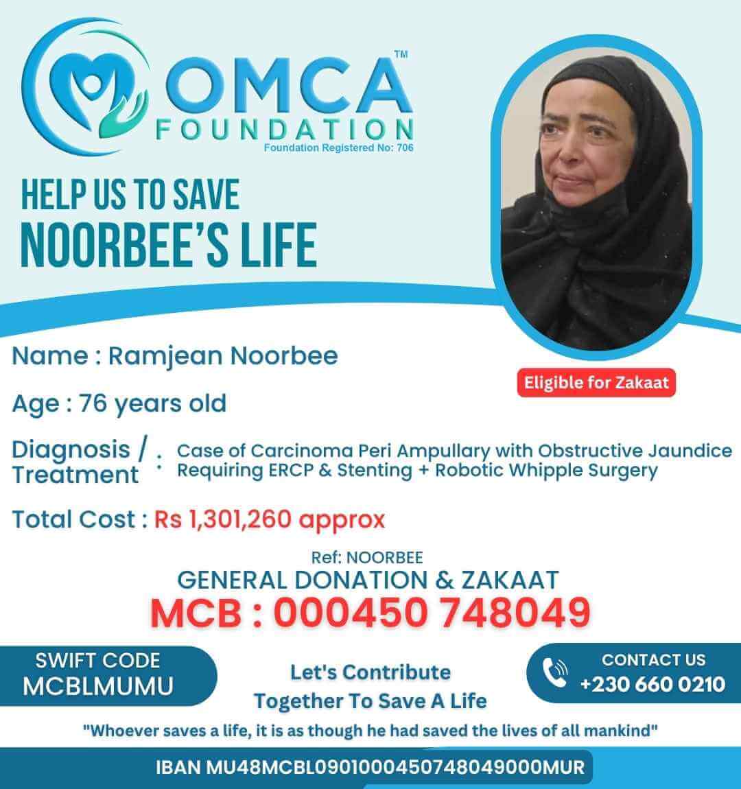 Help Save Mrs. Ramjean Noorbee – Urgent Cancer Treatment Support