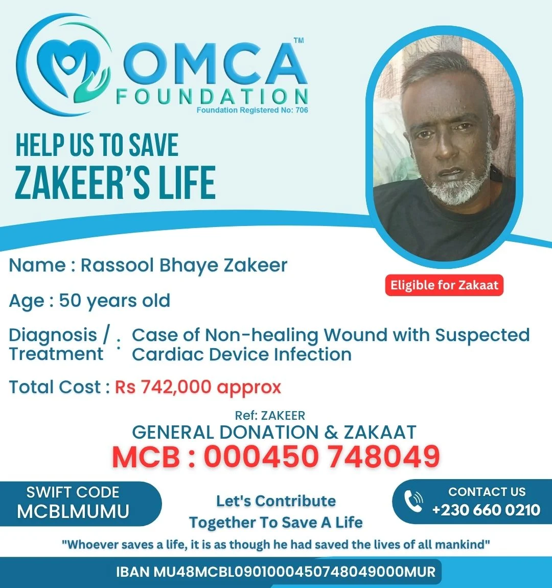 Help Mr. Rassool Bhaye Zakeer – Urgent Pacemaker Surgery Support