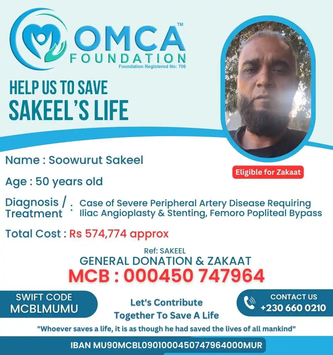 Help Save Mr. Soowurut Sakeel – Urgent Vascular Surgery Support
